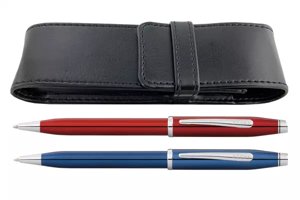 Cross Century II Vibrant Red + Blue Ballpoint + Pen Pouch Set